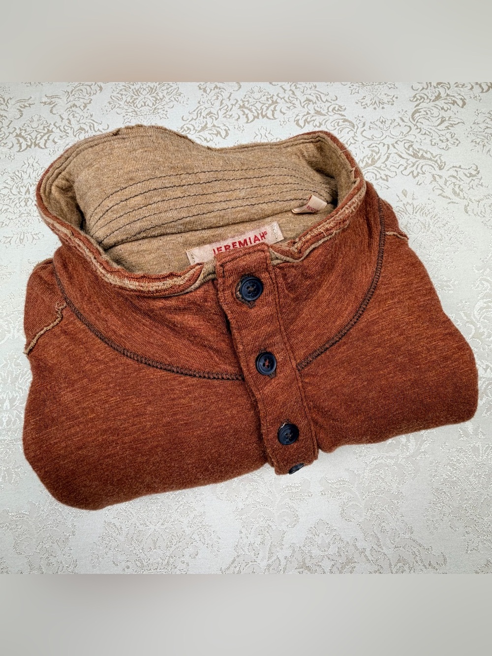 Jeremiah Men's Rust Brown Henley Sweater, XL, Soft, Comfortable